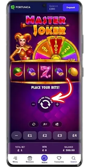 Master Joker bet panel turbo spin place bets