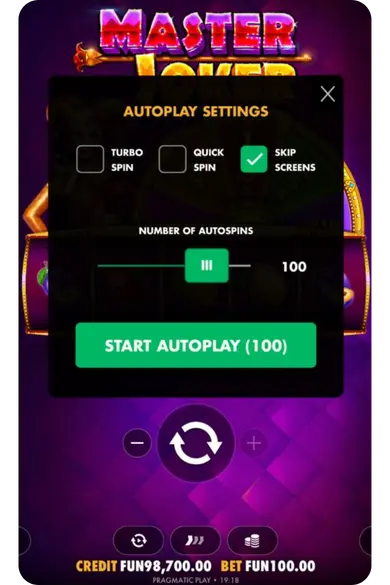Master Joker autoplay settings turbo quick spin